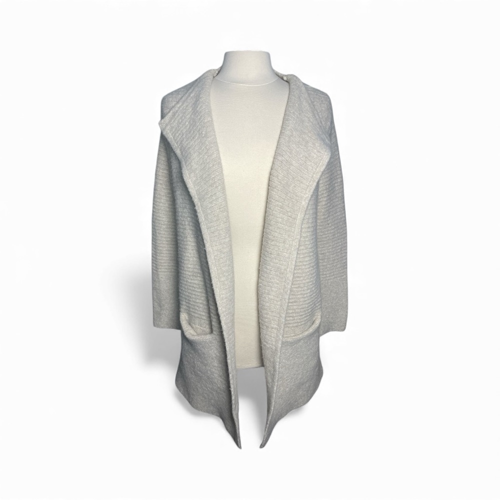Oversized Ribbed Knit Open Front Cardigan - Medium Oatmeal Neutral Long Sweater